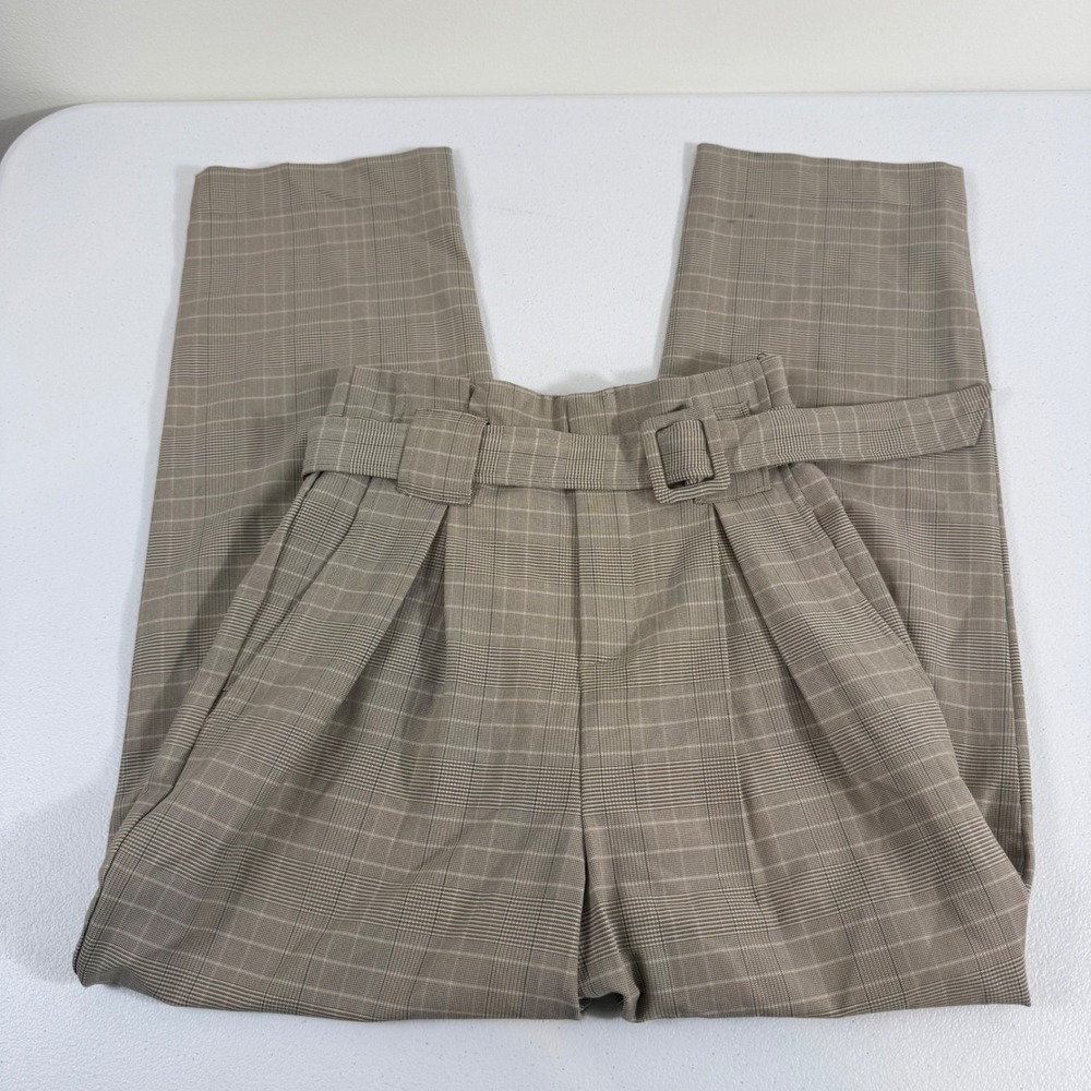 Scotch & Soda Women 2 Plaid Belted High Waist Pleated Trousers Brown Tan Pants